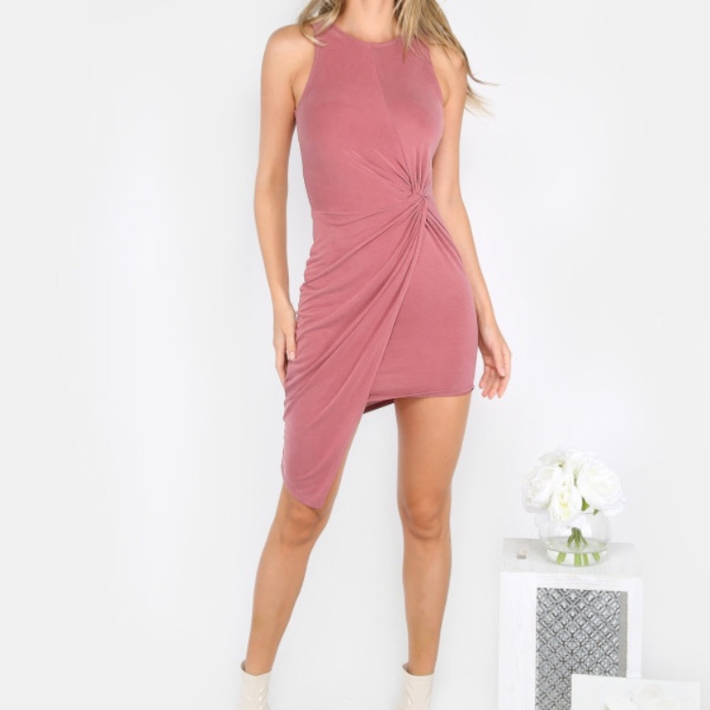 May Pink Knot Wrap Bodycon Dress Size M